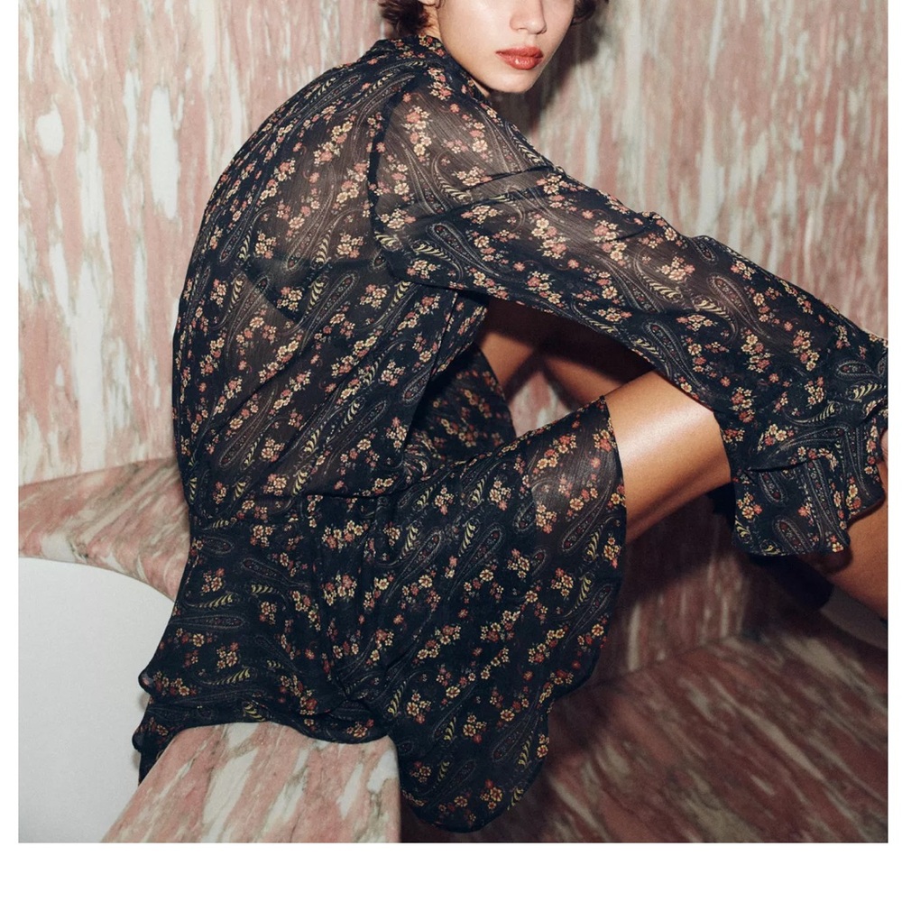 Zara Floral Print Gauze Mini Dress NWT - Picture 3 of 9